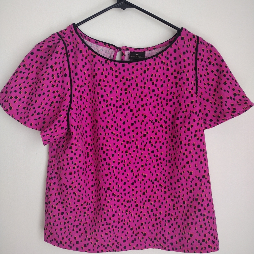 Pink and Black Flutter Sleeve Blouse